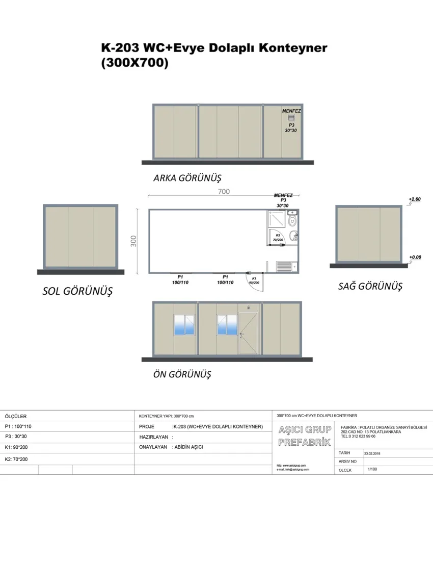 K-203 WC+evye Dolaplı Konteyner