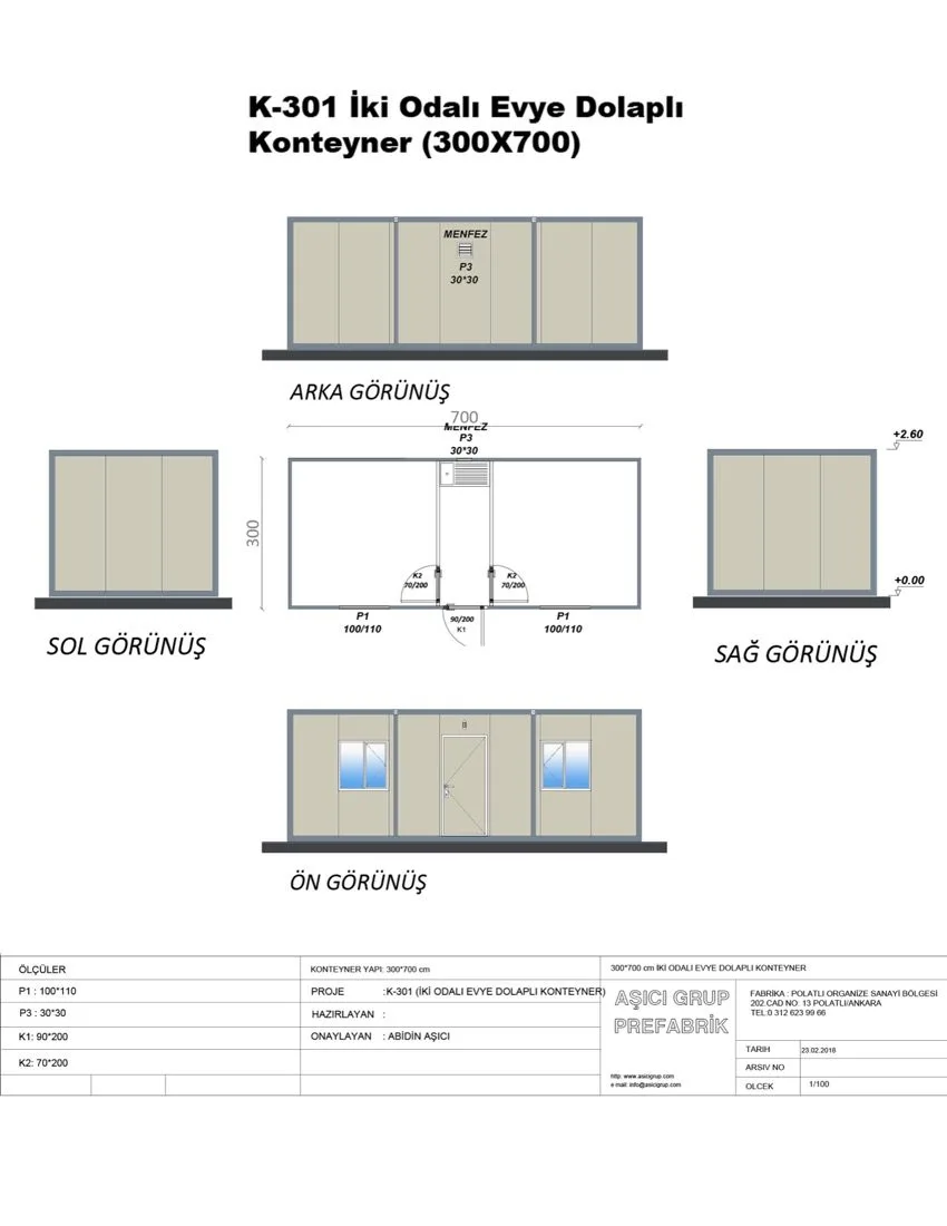 K-301 İki Odalı Evye Dolaplı Konteyner