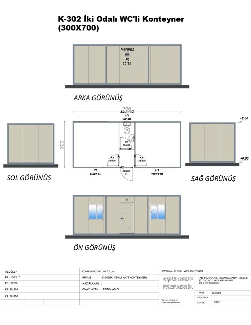 K-302 İki Odalı WC'li Konteyner