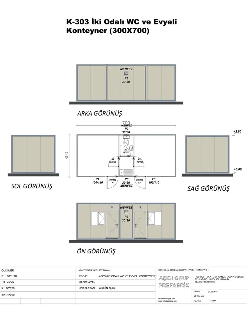K-303 İki Odalı WC Ve Evyeli Konteyner
