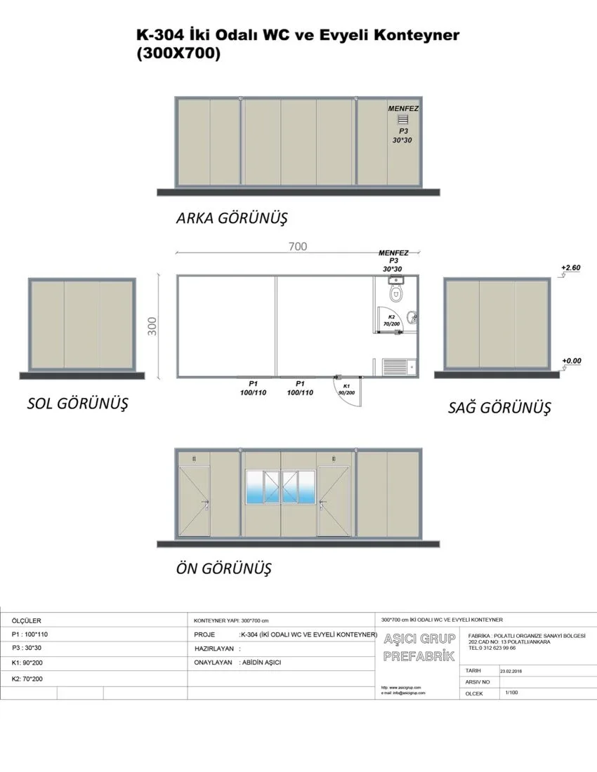K-304 İki Odalı WC Ve Evyeli Konteyner