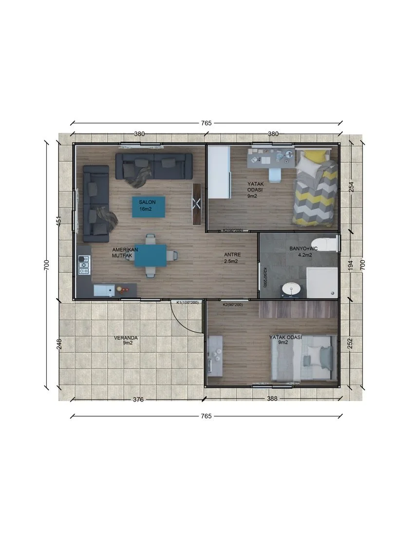 53 m² 53 m² Prefabrik Ev
