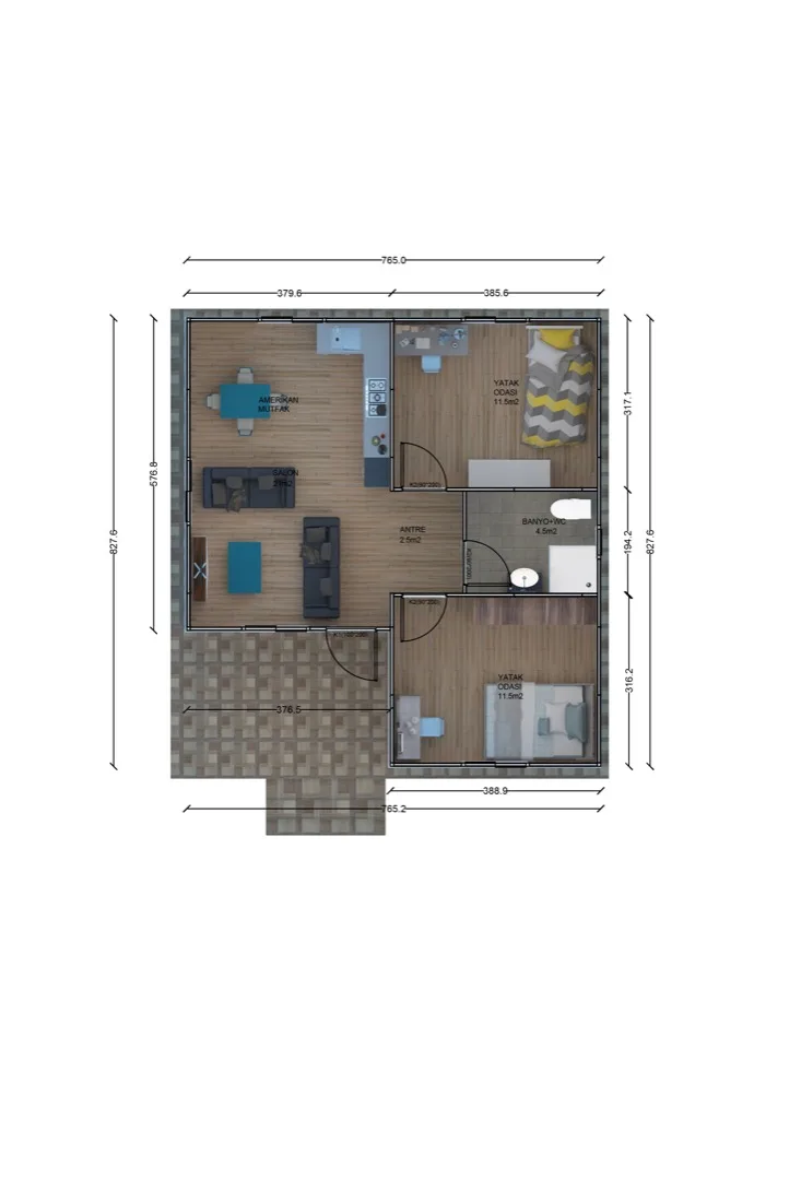 58 m² 58 m² Prefabrik Ev